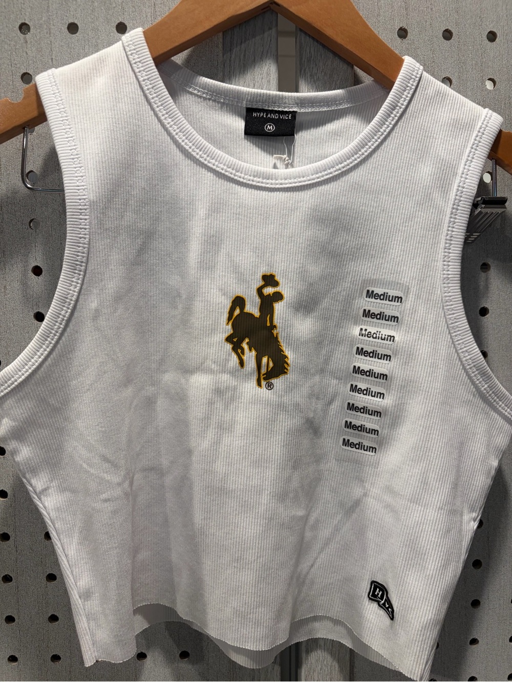 White Cropped Tank with Gold Bucking Horse